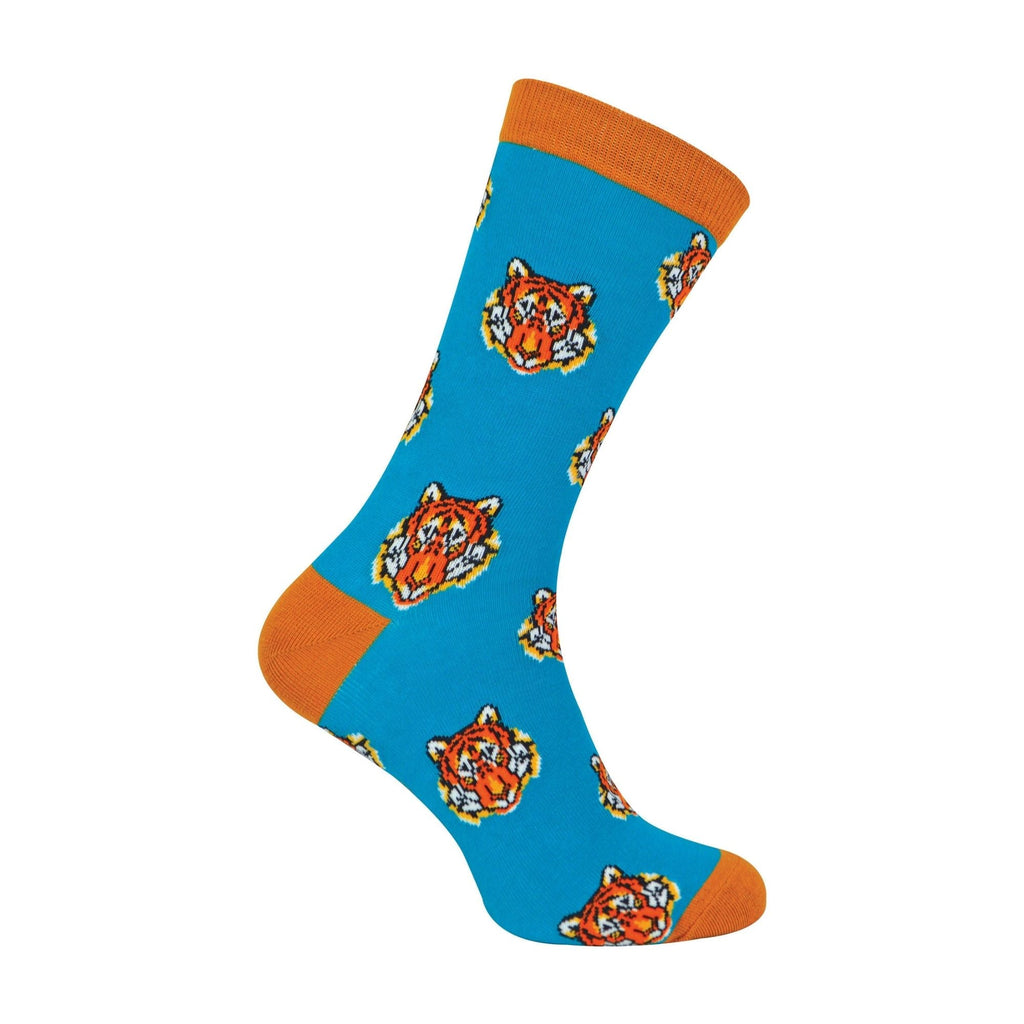 1 Pack Mens Novelty Turquoise Tigers Bamboo Socks
