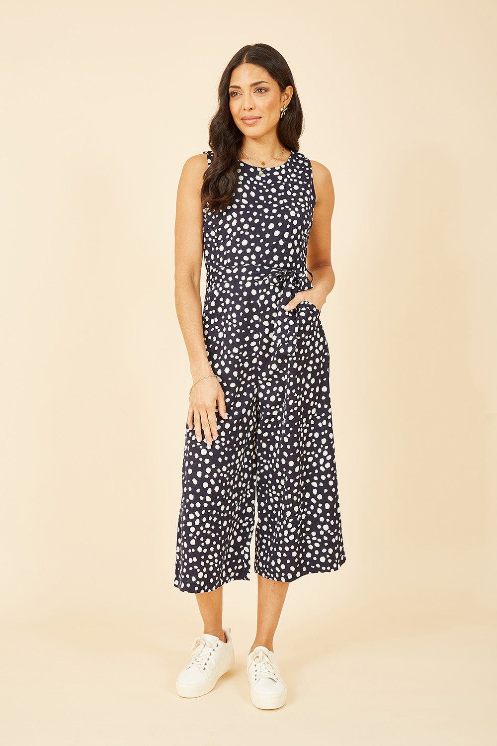 Mela Navy Blotch Print Culotte Jumpsuit