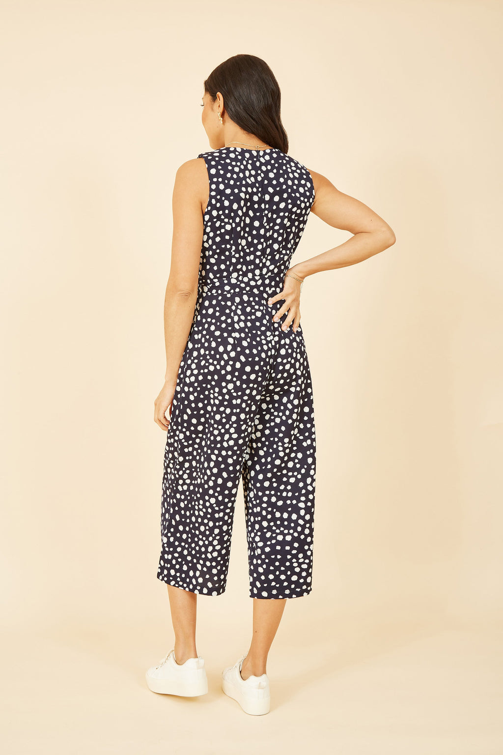 Mela Navy Blotch Print Culotte Jumpsuit