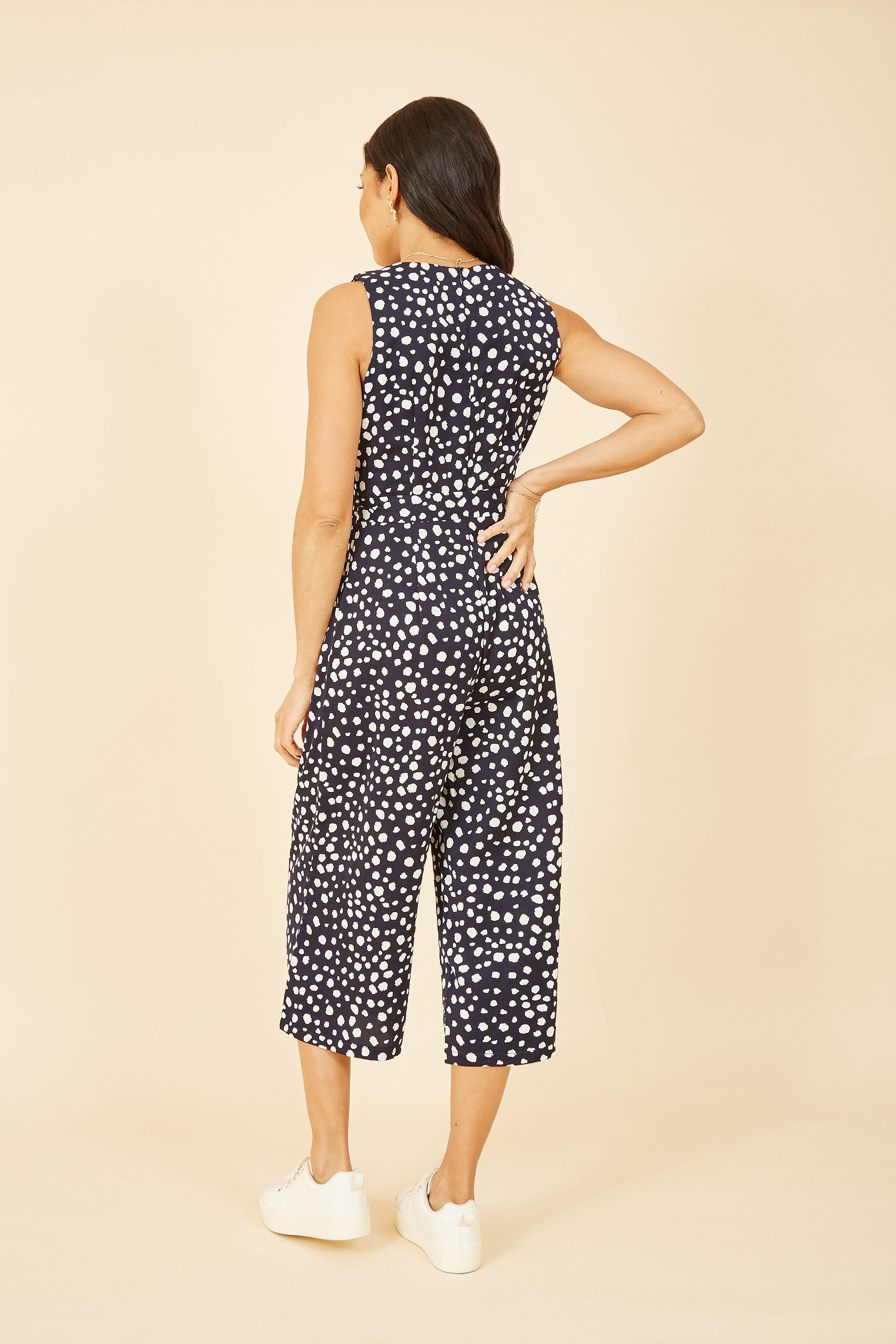Mela Navy Blotch Print Culotte Jumpsuit