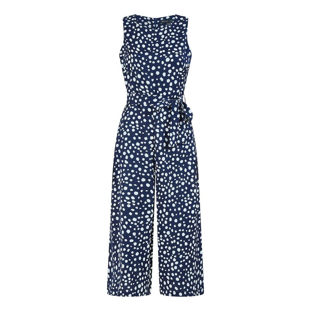 Mela Navy Blotch Print Culotte Jumpsuit