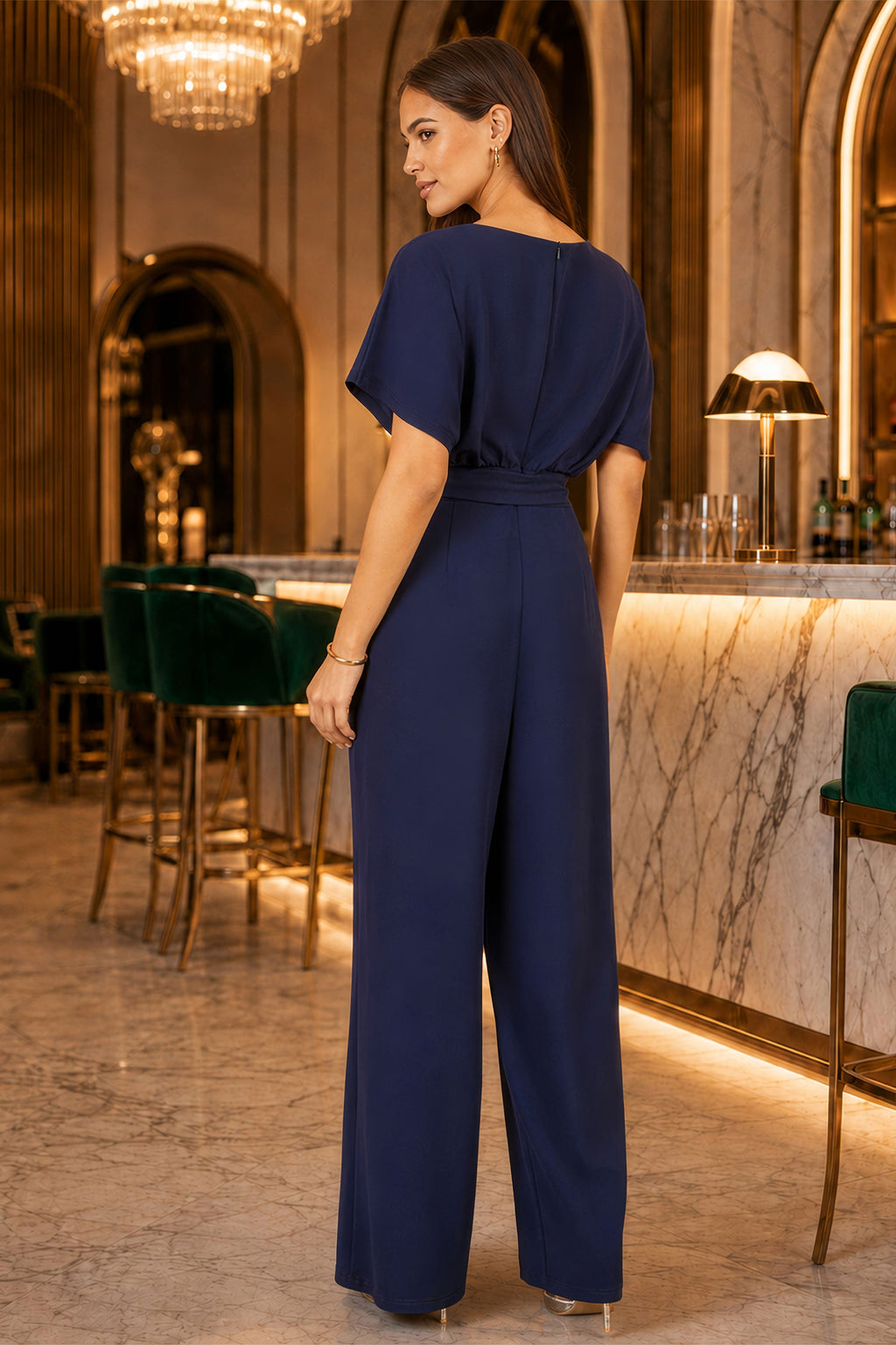 Yumi Navy Batwing Stretch Jumpsuit