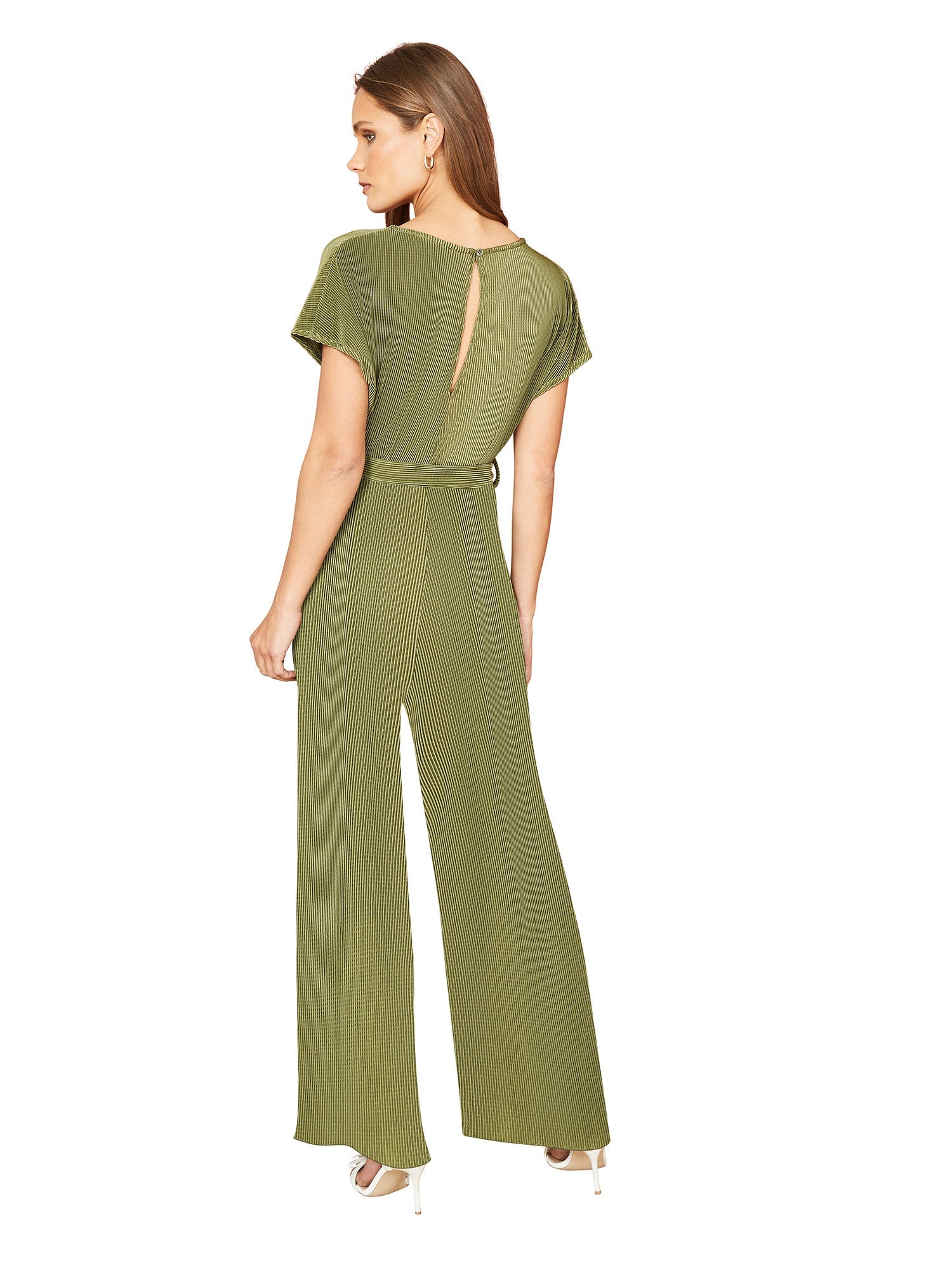 Mela Green Pleated Jumpsuit With V Neck