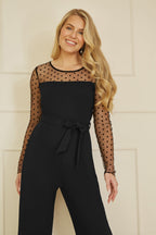 Yumi Black Spot Mesh Stretch Jumpsuit