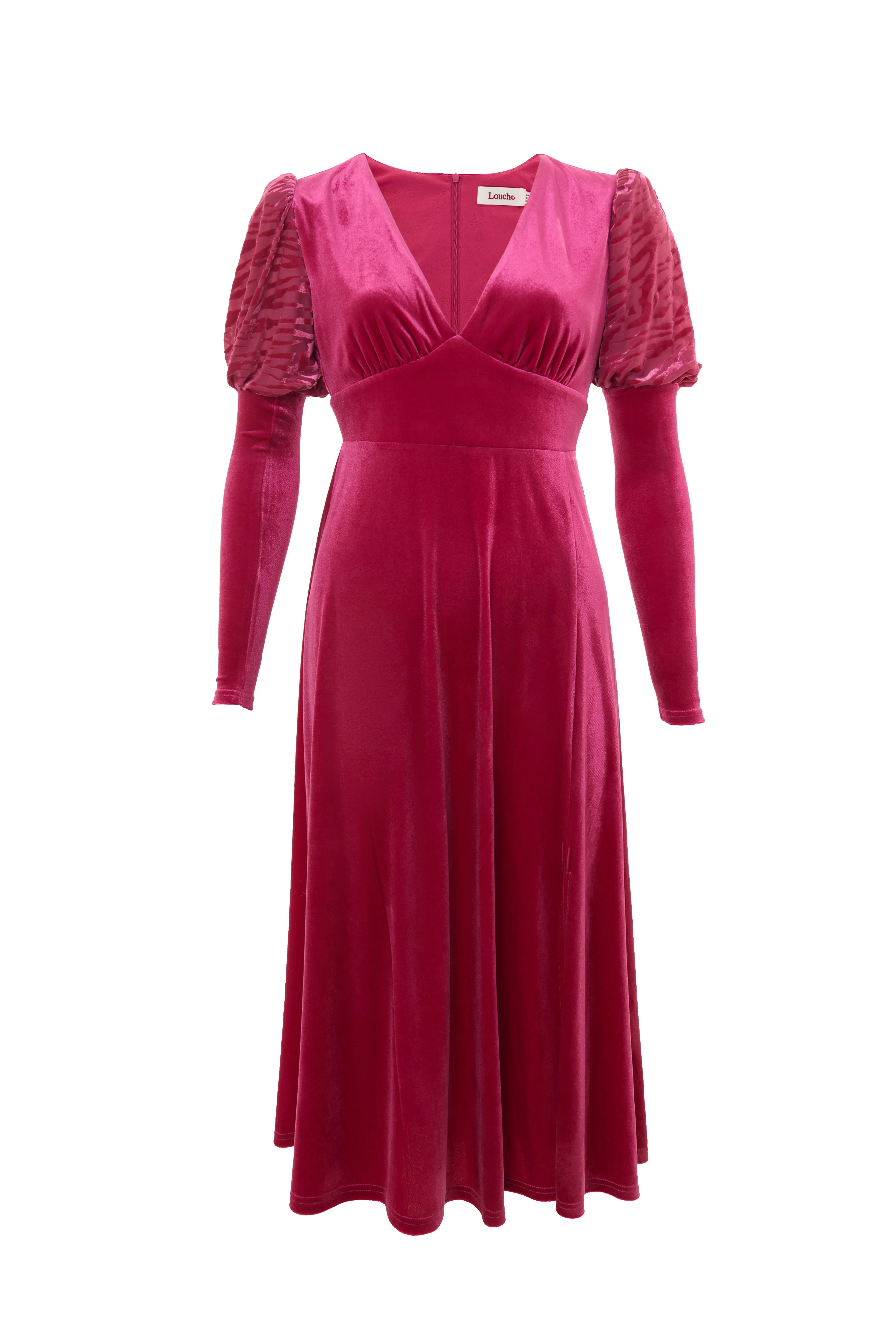 Moa Velvet V-Neck Midi Dress - Pink