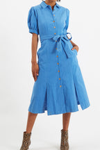 Mollie Baby Cord Puff Sleeve Midi Dress