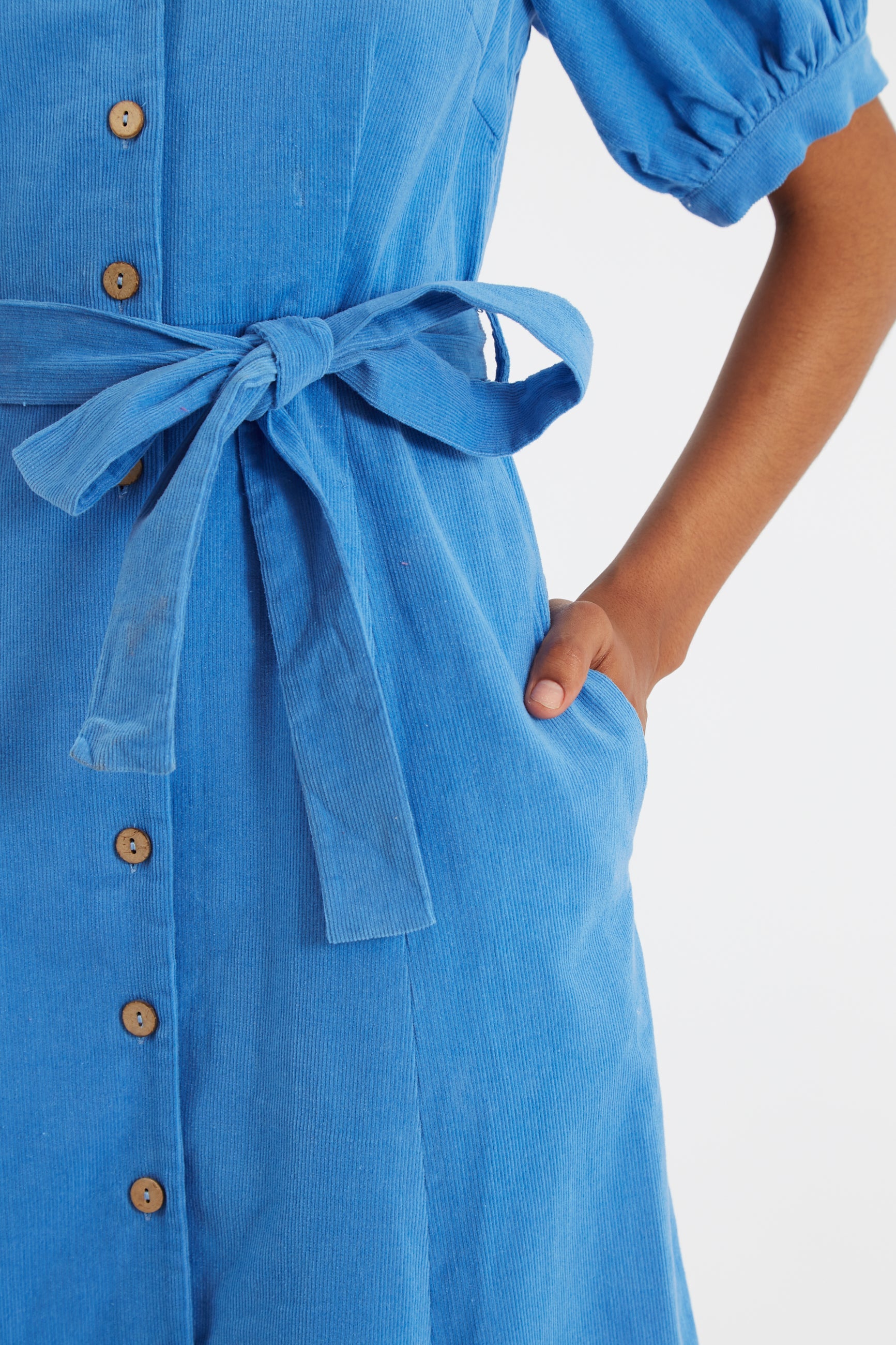 Mollie Baby Cord Puff Sleeve Midi Dress