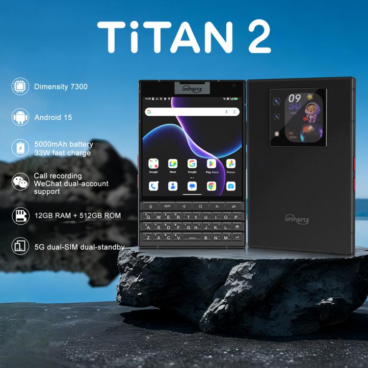 Unihertz Titan 2 QWERTY Physical Keyboard Phone, 12GB+512GB, Fingerprint, 4.5 inch + 2 inch Android 15 Dimensity 7300 5G Octa-Core, Network: 5G, NFC, OTG