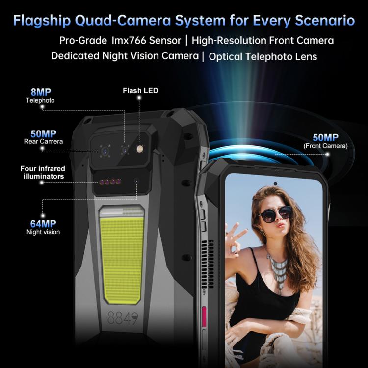 Unihertz 8849Tank X Projector Rugged Phone, 16GB+512GB, Side Fingerprint, Night Vision, 6.78 inch Android 15 MediaTek Dimensity 8200 Octa Core, Network: 5G, NFC, Tank X 16GB+512GB