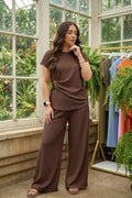 Ladies Gold Clasp Side Ruched Buckle detail Top and Wide Leg Trousers Cheesecloth Lightweight Summer Co-Ord