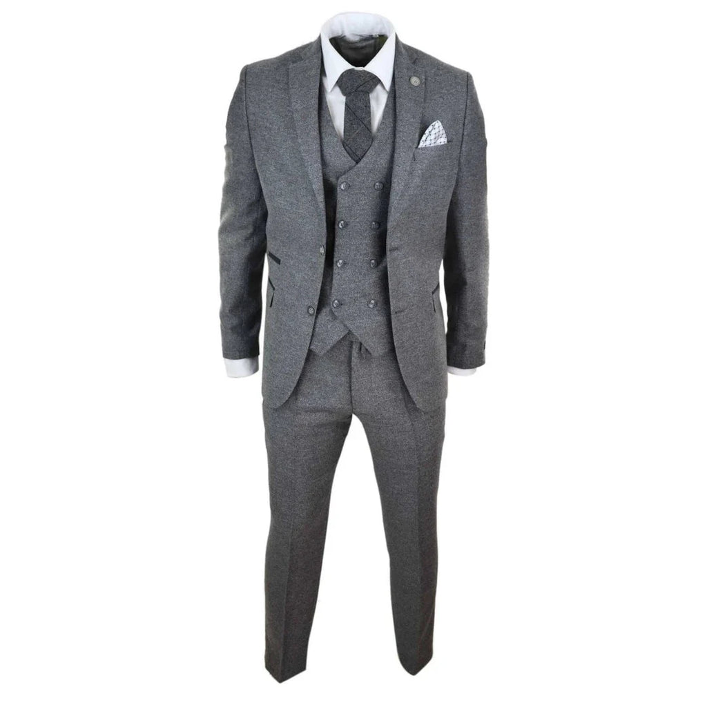 STZ34 - Men's Wool 3 Piece Suit Double Breasted Waistcoat Tweed 1920s