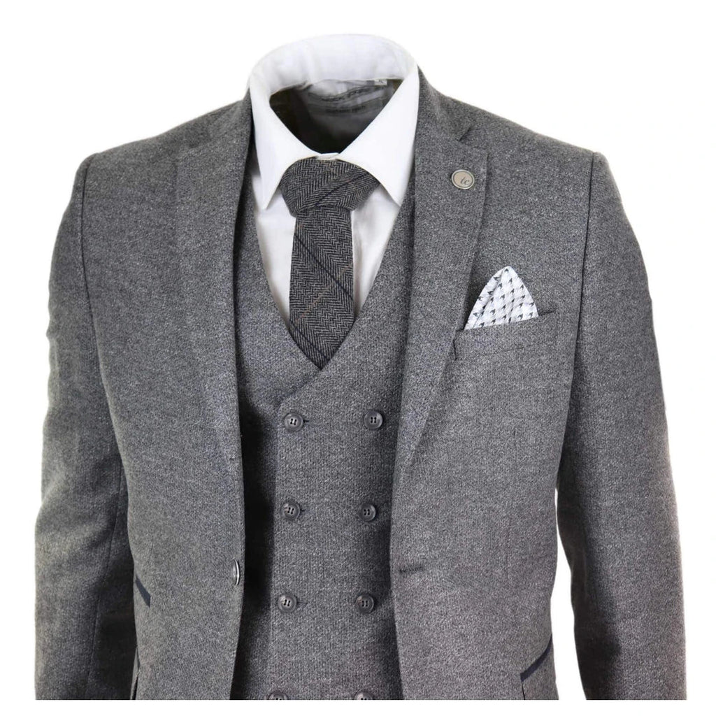 STZ34 - Men's Wool 3 Piece Suit Double Breasted Waistcoat Tweed 1920s