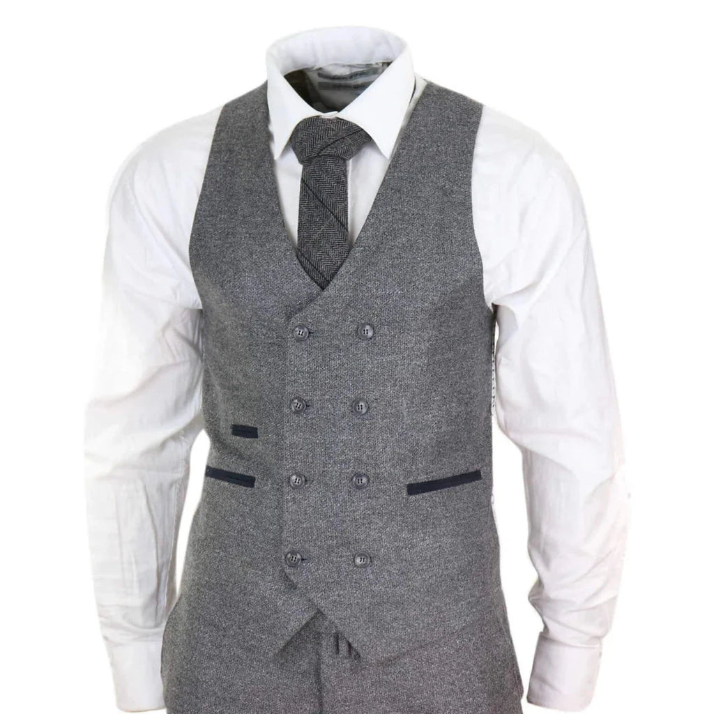 STZ34 - Men's Wool 3 Piece Suit Double Breasted Waistcoat Tweed 1920s