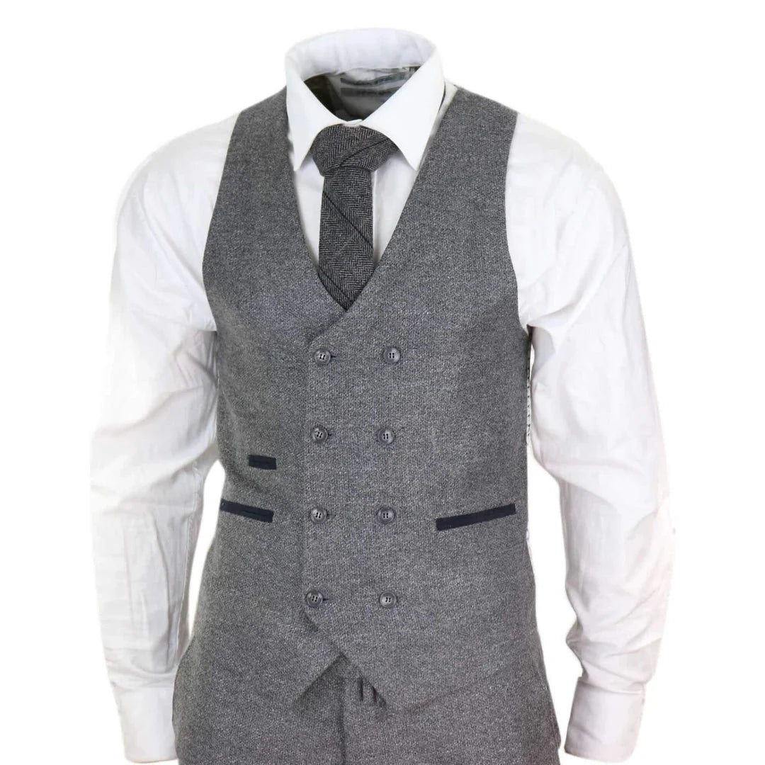 STZ34 - Men's Wool 3 Piece Suit Double Breasted Waistcoat Tweed 1920s