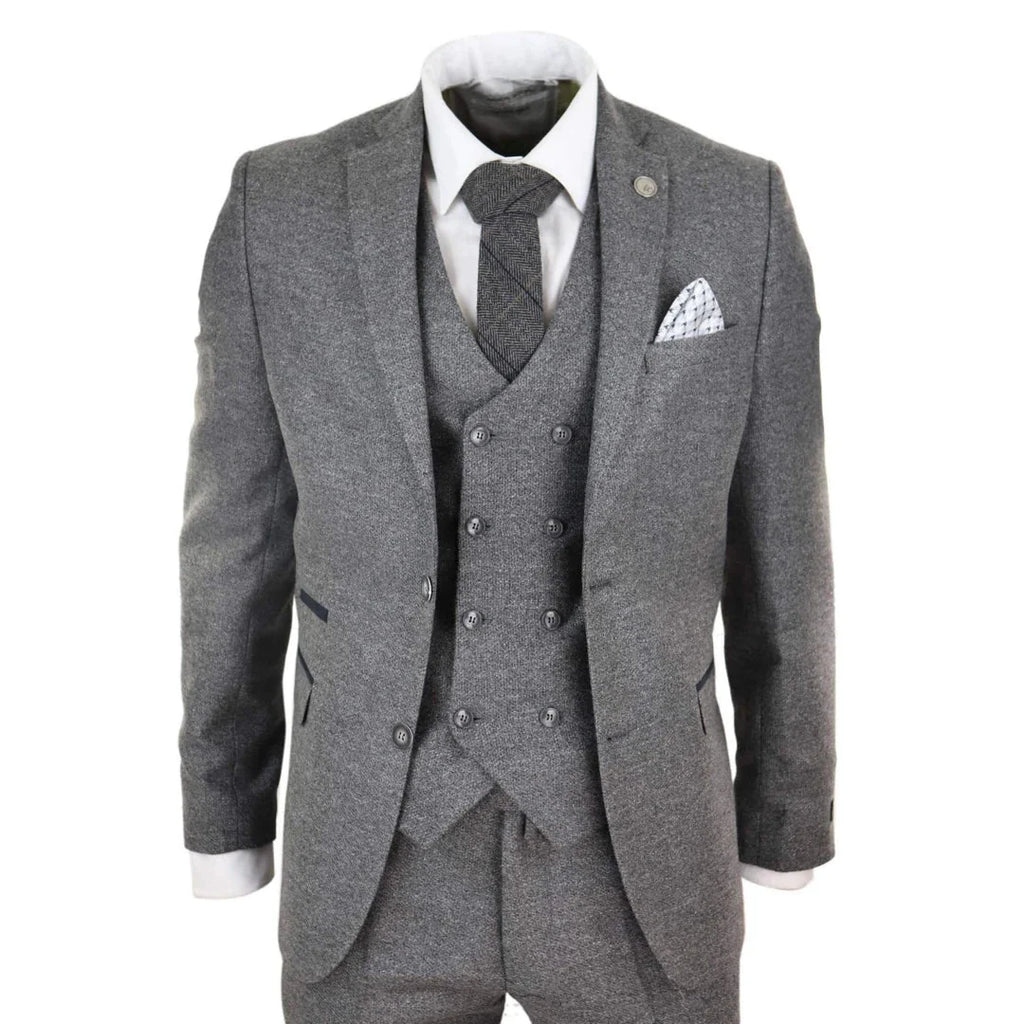STZ34 - Men's Wool 3 Piece Suit Double Breasted Waistcoat Tweed 1920s