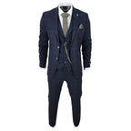 STZ72 - Men's 3 Piece Suit Wool Tweed Navy Blue Brown Check 1920s Gatsby Formal Dress Suits