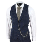 STZ72 - Men's 3 Piece Suit Wool Tweed Navy Blue Brown Check 1920s Gatsby Formal Dress Suits