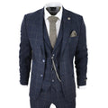 STZ72 - Men's 3 Piece Suit Wool Tweed Navy Blue Brown Check 1920s Gatsby Formal Dress Suits