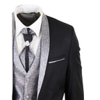 Sal-Yaica - Men's 4 Piece Wedding Suit Groom Shawl Collar Black Silver Cravat
