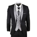 Sal-Yaica - Men's 4 Piece Wedding Suit Groom Shawl Collar Black Silver Cravat