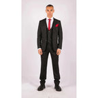 STZ14 - Men's Wool 3 Piece Suit Tweed Charcoal Black Classic