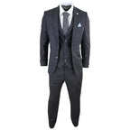 STZ14 - Men's Wool 3 Piece Suit Tweed Charcoal Black Classic