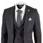 STZ14 - Men's Wool 3 Piece Suit Tweed Charcoal Black Classic