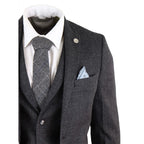 STZ14 - Men's Wool 3 Piece Suit Tweed Charcoal Black Classic