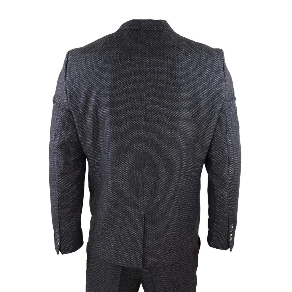 STZ14 - Men's Wool 3 Piece Suit Tweed Charcoal Black Classic