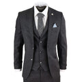 STZ14 - Men's Wool 3 Piece Suit Tweed Charcoal Black Classic