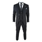 AK-11 - Men's Black Tweed 3 Piece Suit Check 1920s Gatsby Blinders