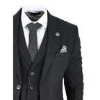 AK-11 - Men's Black Tweed 3 Piece Suit Check 1920s Gatsby Blinders