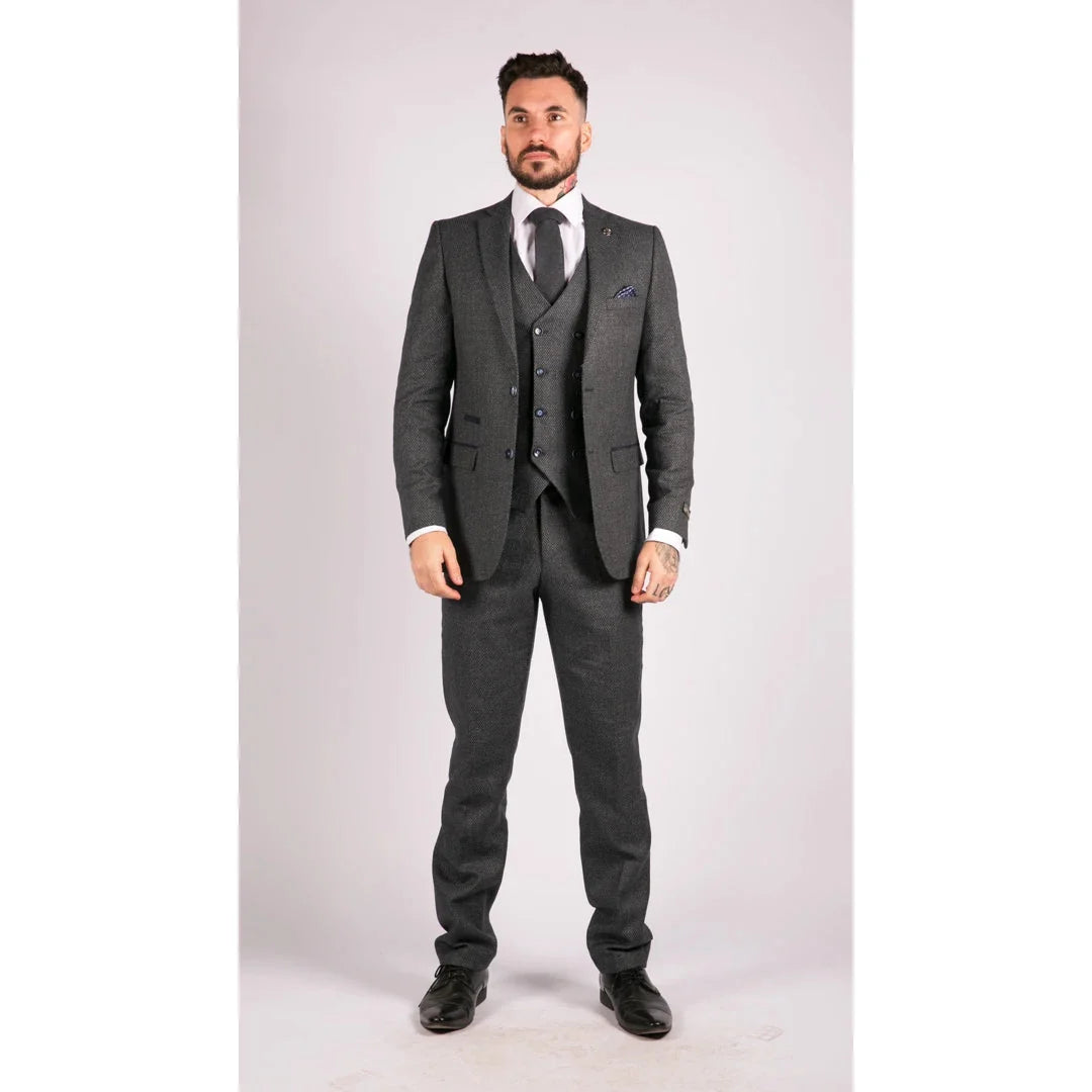 STZ30 - Men's Wool 3 Piece Suit Double Breasted Waistcoat Tweed 1920s