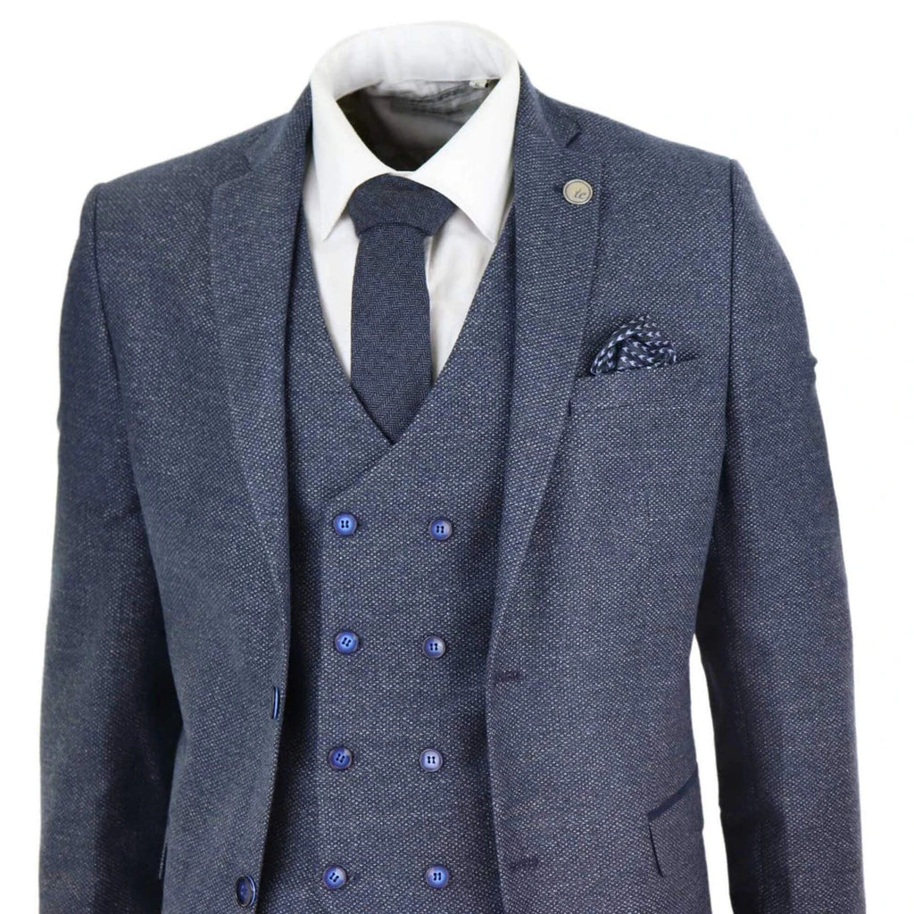 STZ30 - Men's Wool 3 Piece Suit Double Breasted Waistcoat Tweed 1920s