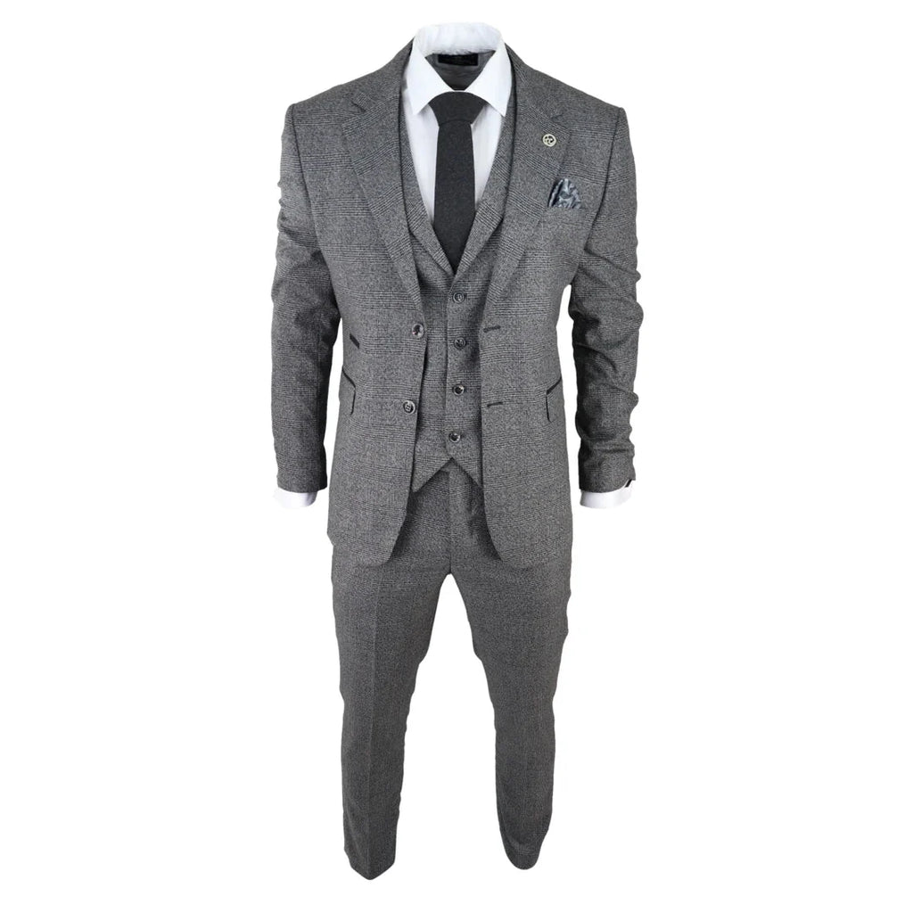 AK-10 - Men's Classic 3 Piece Suit Prince Of Wales Check Wedding
