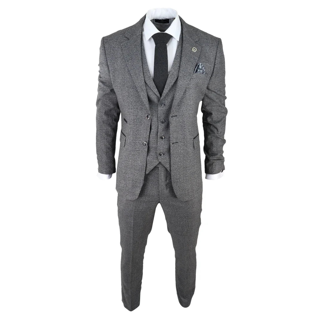 AK-10 - Men's Classic 3 Piece Suit Prince Of Wales Check Wedding