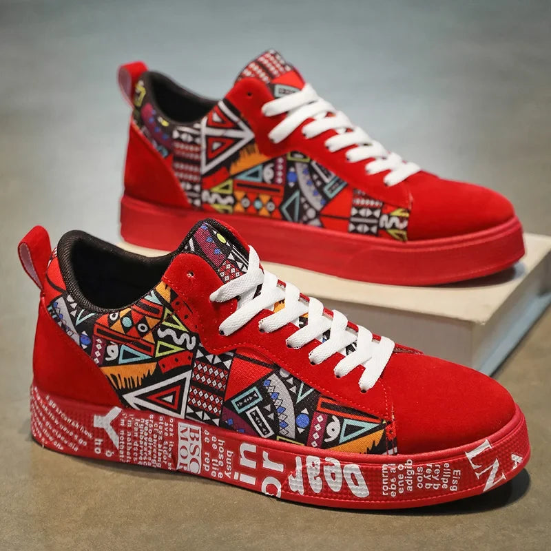 Mens Breathable Casual Sports Shoes Colourful Print Graphic Skateboard Trainers