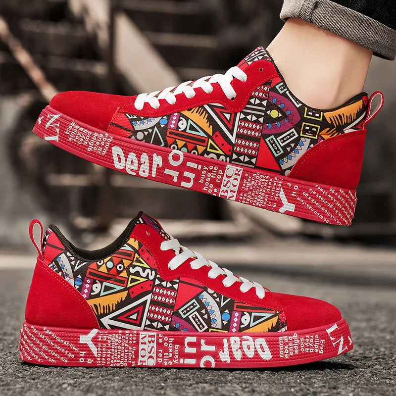 Mens Breathable Casual Sports Shoes Colourful Print Graphic Skateboard Trainers