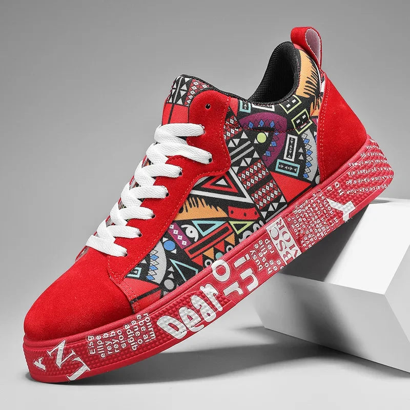 Mens Breathable Casual Sports Shoes Colourful Print Graphic Skateboard Trainers