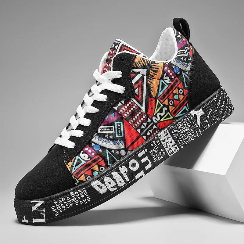 Mens Breathable Casual Sports Shoes Colourful Print Graphic Skateboard Trainers