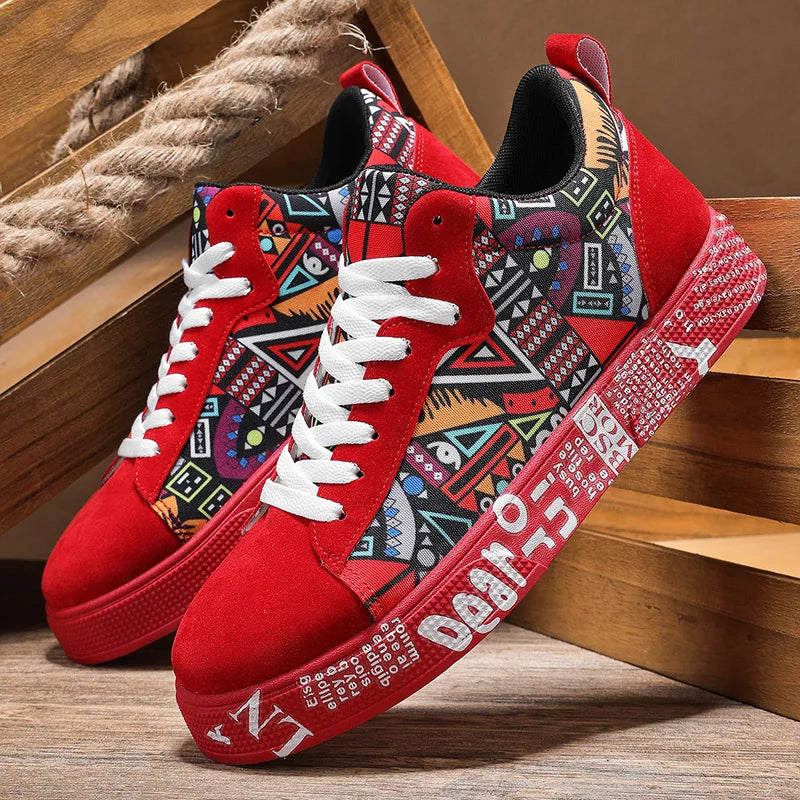 Mens Breathable Casual Sports Shoes Colourful Print Graphic Skateboard Trainers