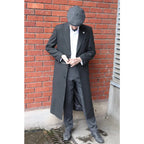 Men's Full Length Overcoat Mac Jacket Wool Feel Charcoal Black 1920s Blinders