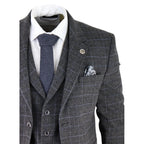 AK-12 - Men's Grey Tweed 3 Piece Suit Blue Check 1920s Gatsby Blinders