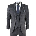 AK-12 - Men's Grey Tweed 3 Piece Suit Blue Check 1920s Gatsby Blinders