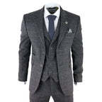 AK-12 - Men's Grey Tweed 3 Piece Suit Blue Check 1920s Gatsby Blinders