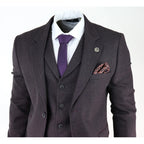 AK-05 - Men's Herringbone Tweed 3 Piece Suit Purple Plum 1920s Blinders