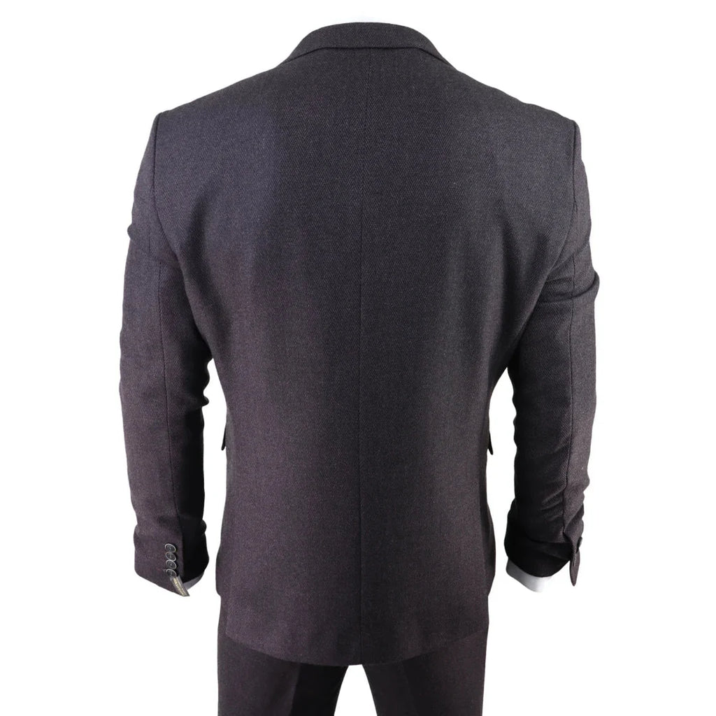 AK-05 - Men's Herringbone Tweed 3 Piece Suit Purple Plum 1920s Blinders