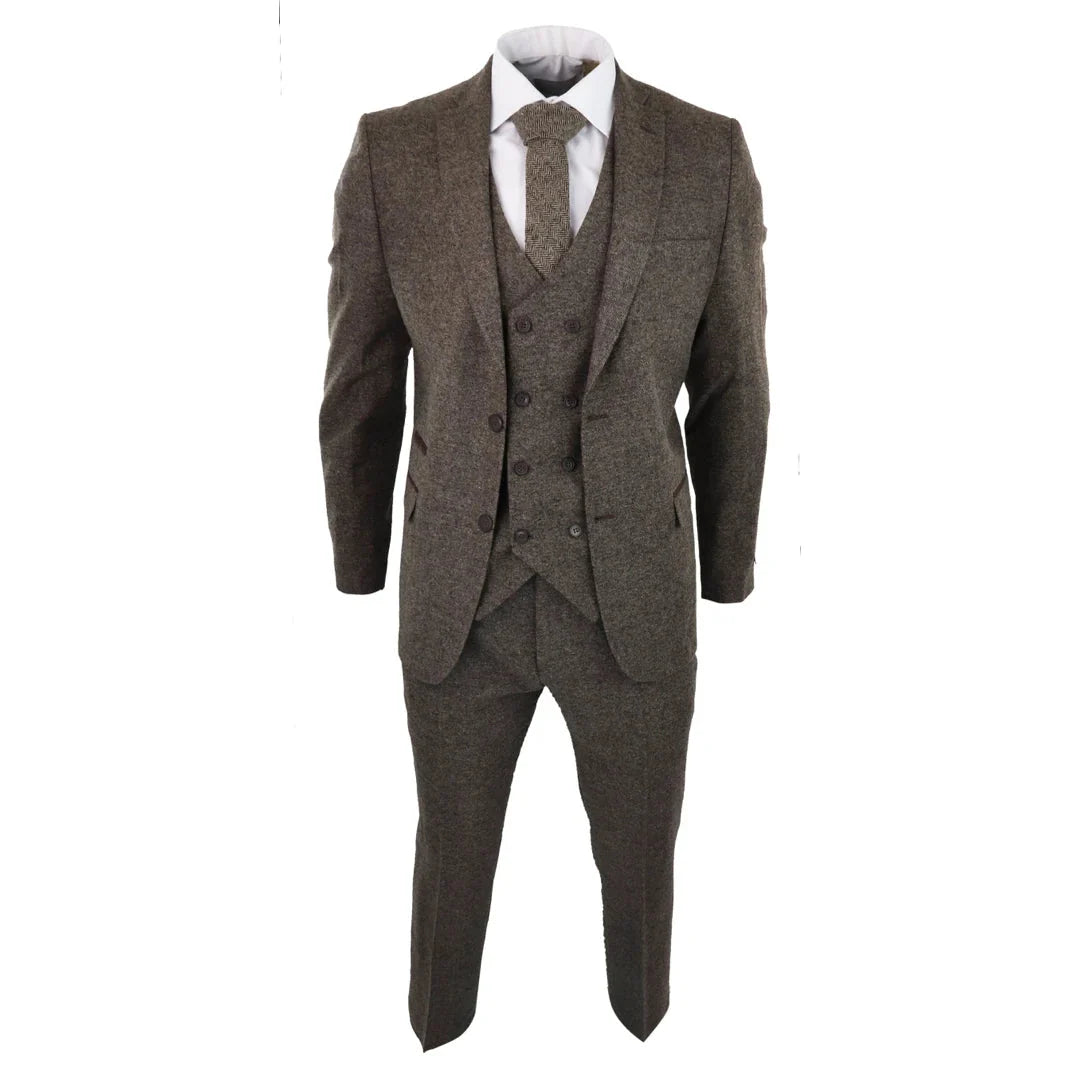 STZ31A - Men's Wool 3 Piece Suit Double Breast Waistcoat Tweed Blinders Classic 1920s Oak