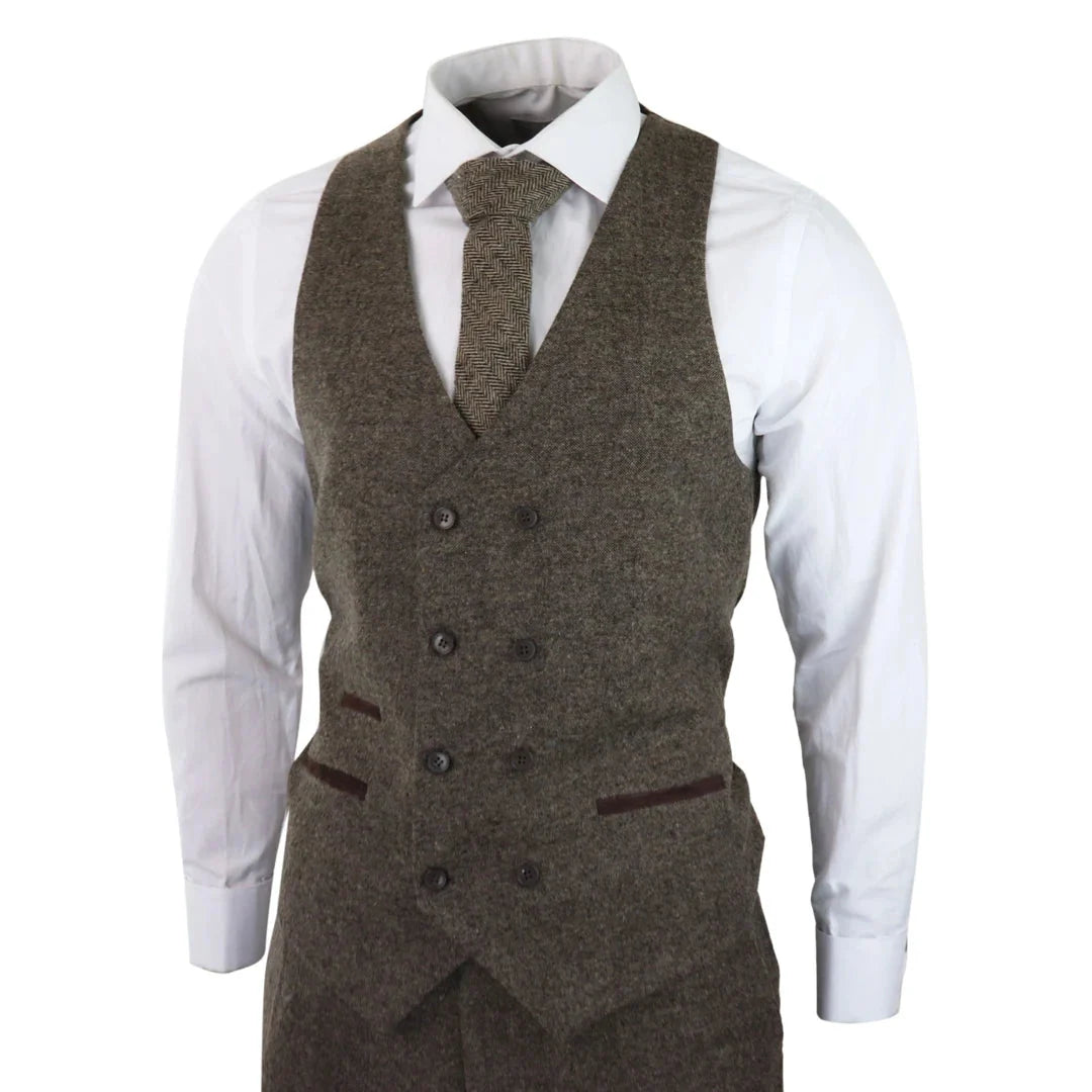 STZ31A - Men's Wool 3 Piece Suit Double Breast Waistcoat Tweed Blinders Classic 1920s Oak