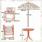 AIYAPLAY Kids Patio Set, Children Table and Chair Set, Outdoor Picnic Table with 2 Folding Chairs and Umbrella, Orange